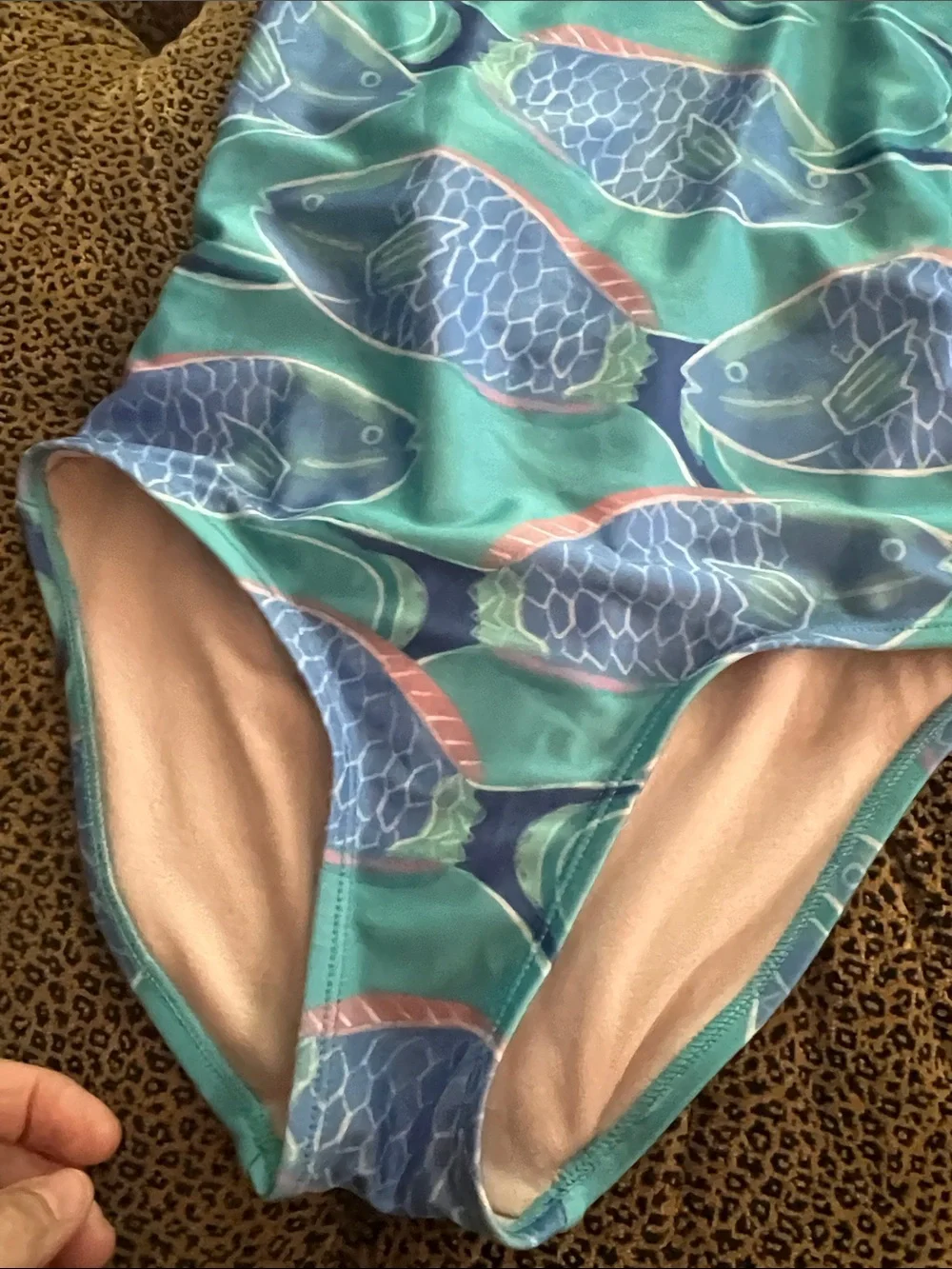 Tea Collection Teal and Blue Fish-Print One-Piece Swimsuit size 10